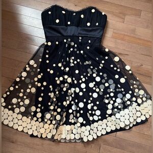 Badgley Mischka strapless polka dot midi/ mini dress size 6 black white NWT